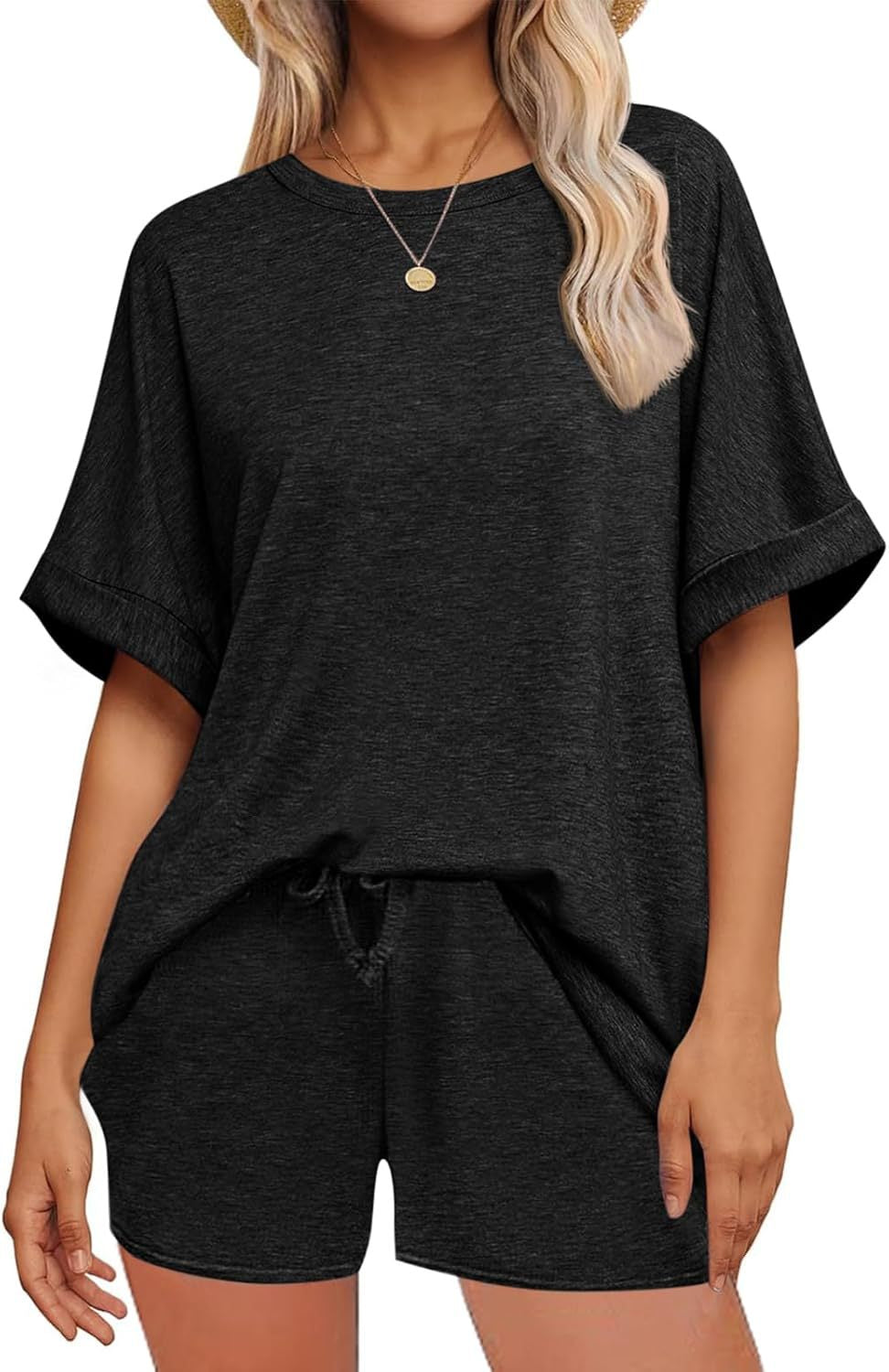 Two Piece Shorts Set Oversized Tee Drawstring Outfit