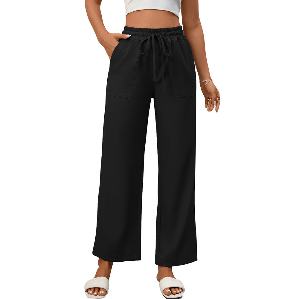 Wide Leg Drawstring Pants with Pockets High Waist Casual