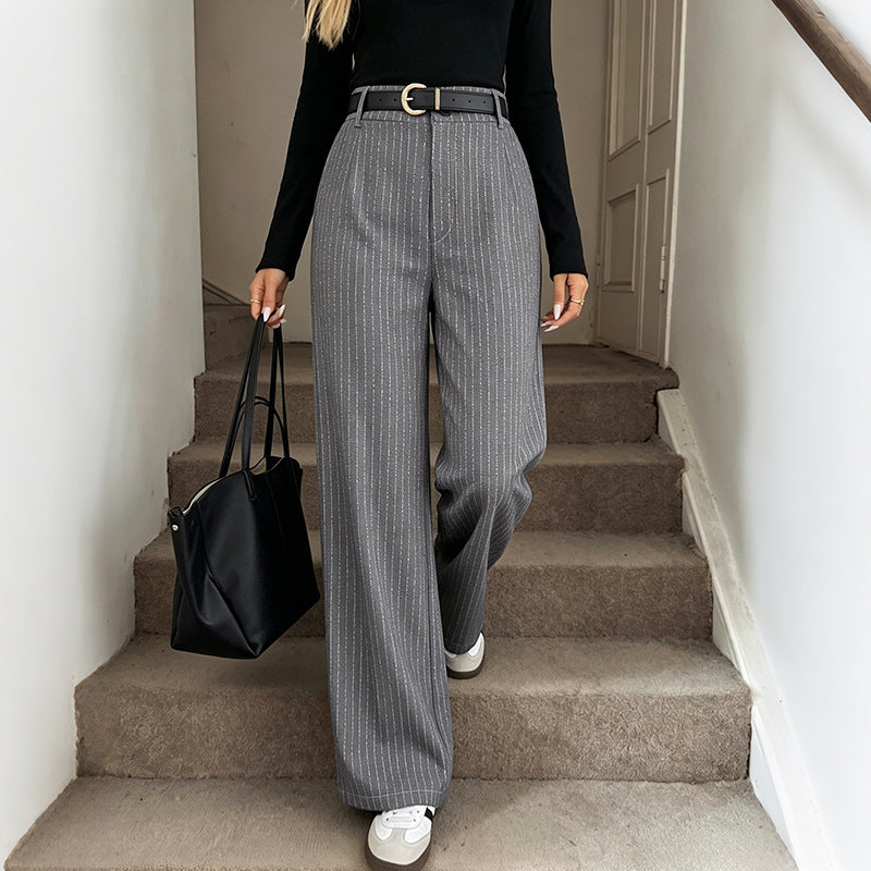 Striped Wide Leg Pants High Waist Casual Trousers