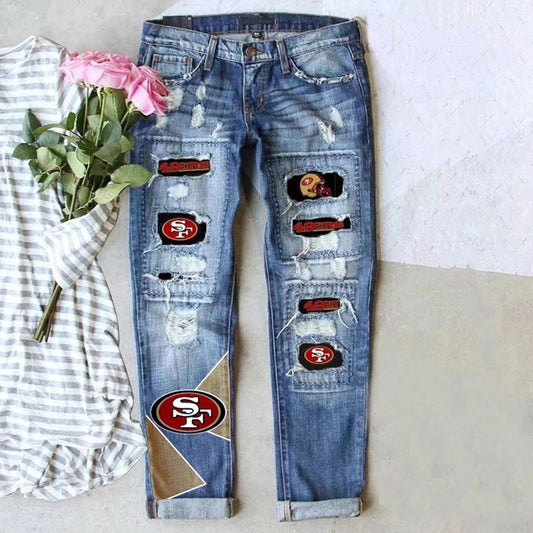 Game Day Distressed Straight Leg Jeans for Women