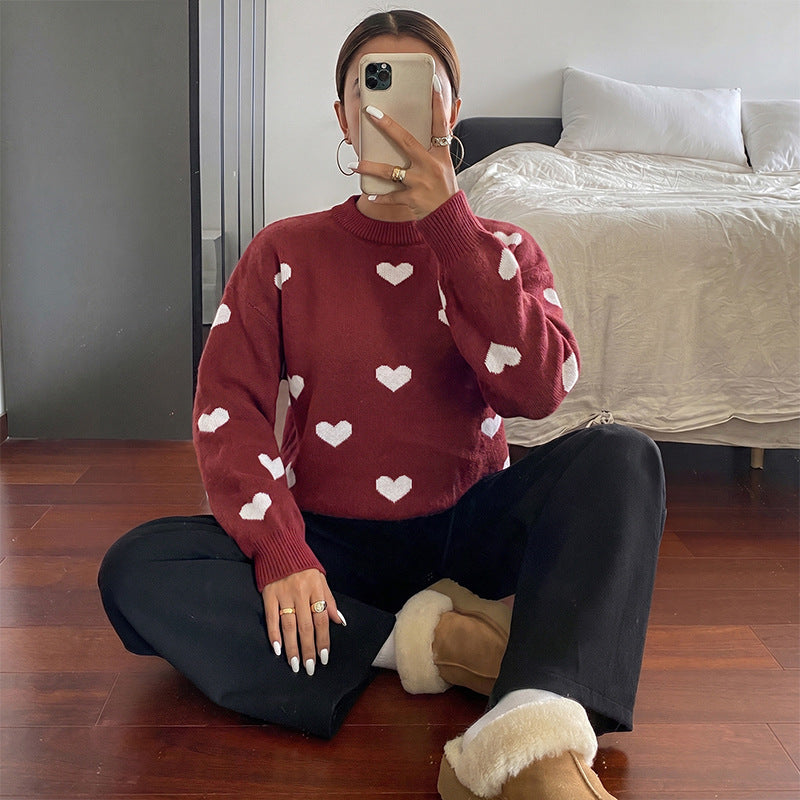 Heart Pattern Acrylic Sweater Vintage Oversized Style