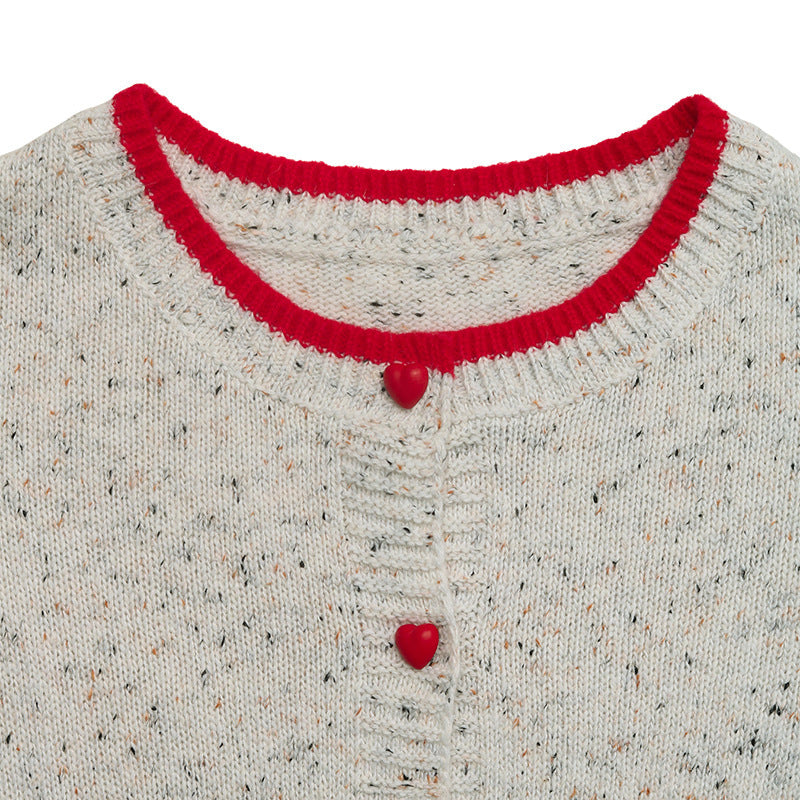 Heart Button Knit Cardigan Contrast Trim Sweet Sweater