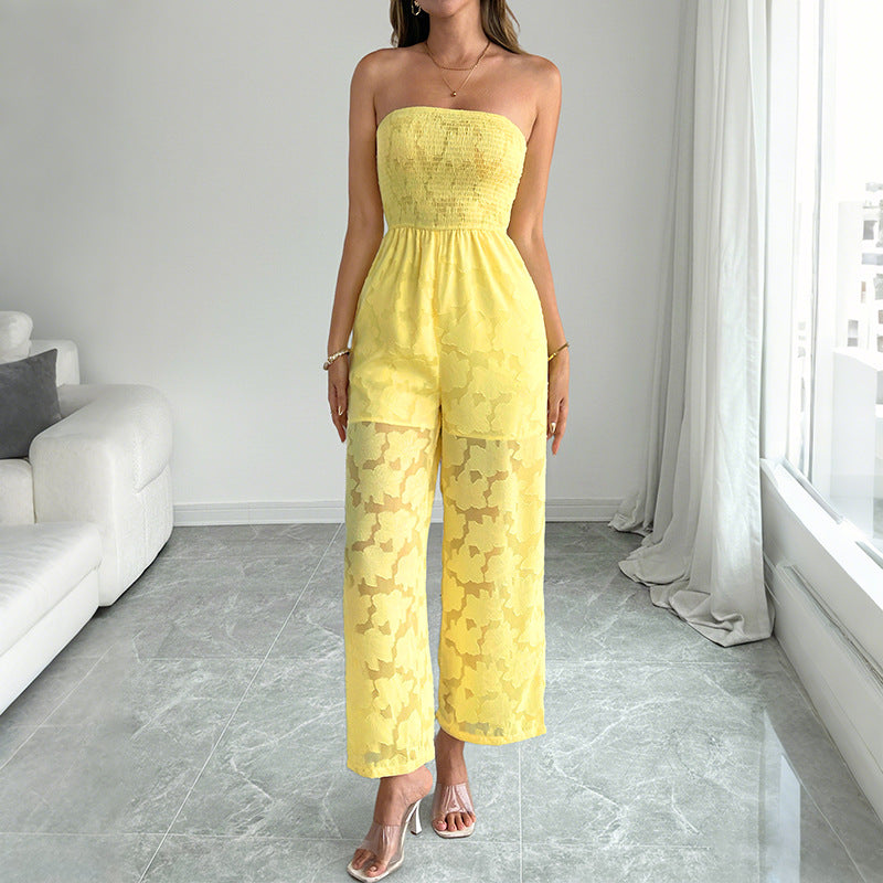2026 Summer Strapless Lace Wide Leg Jumpsuit