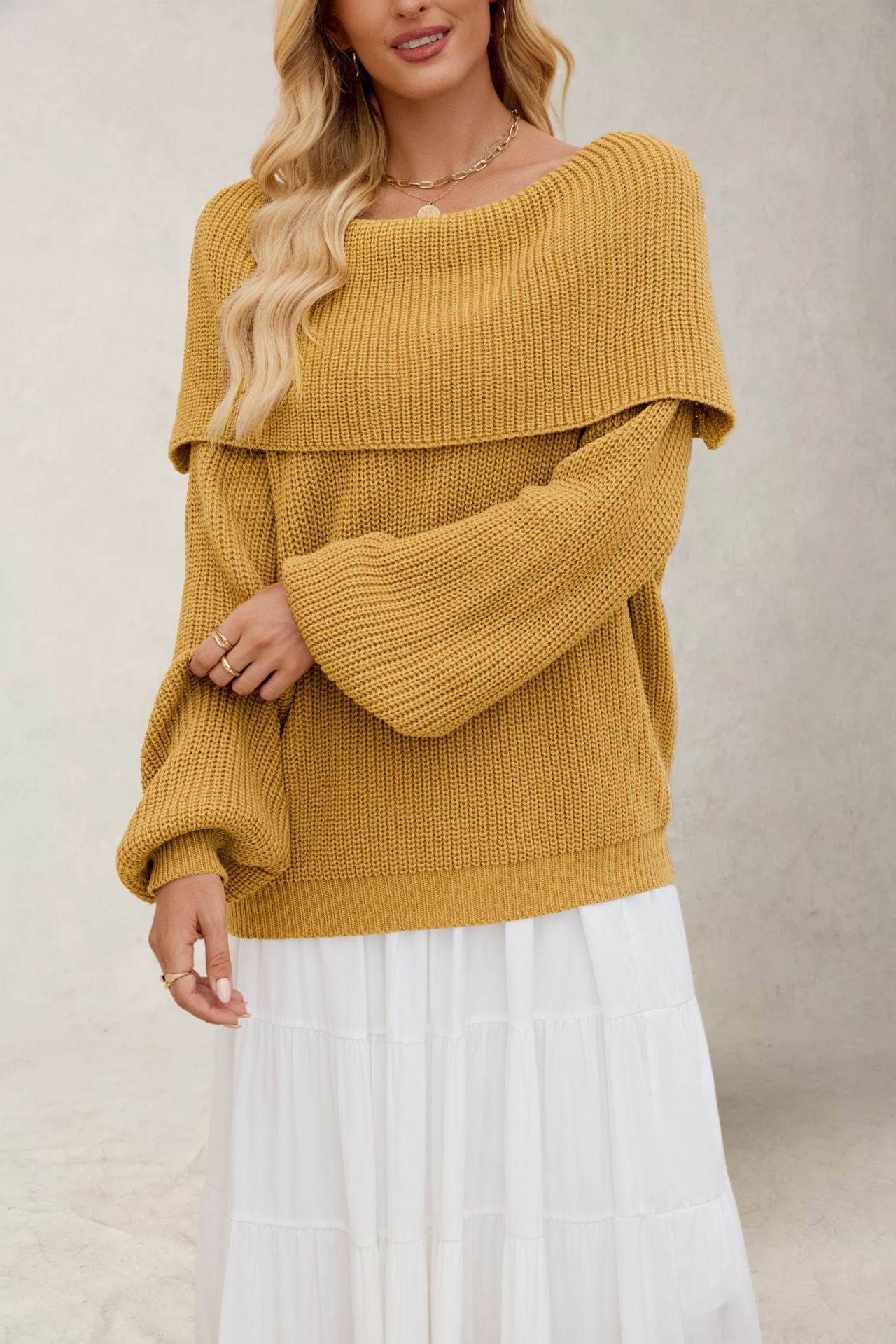 Off Shoulder Knit Pullover Sweater | Loose Fit Fall Top