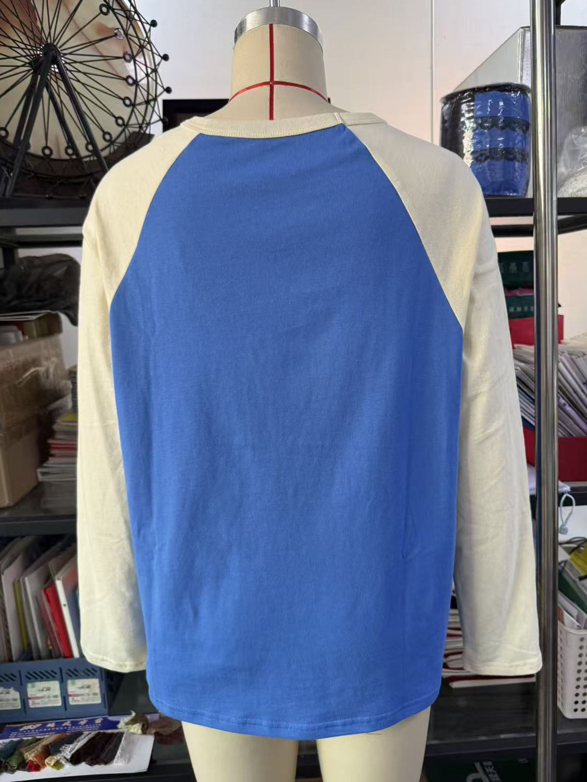 Women's Oversized Color Block Raglan Long Sleeve Cotton Tee