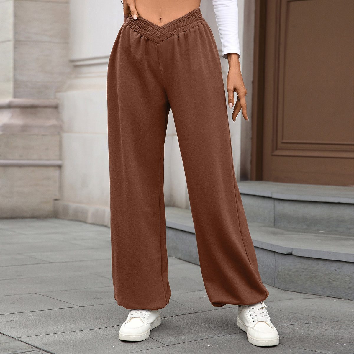 Women's Crossover Waist Joggers with Pockets Loose Fit