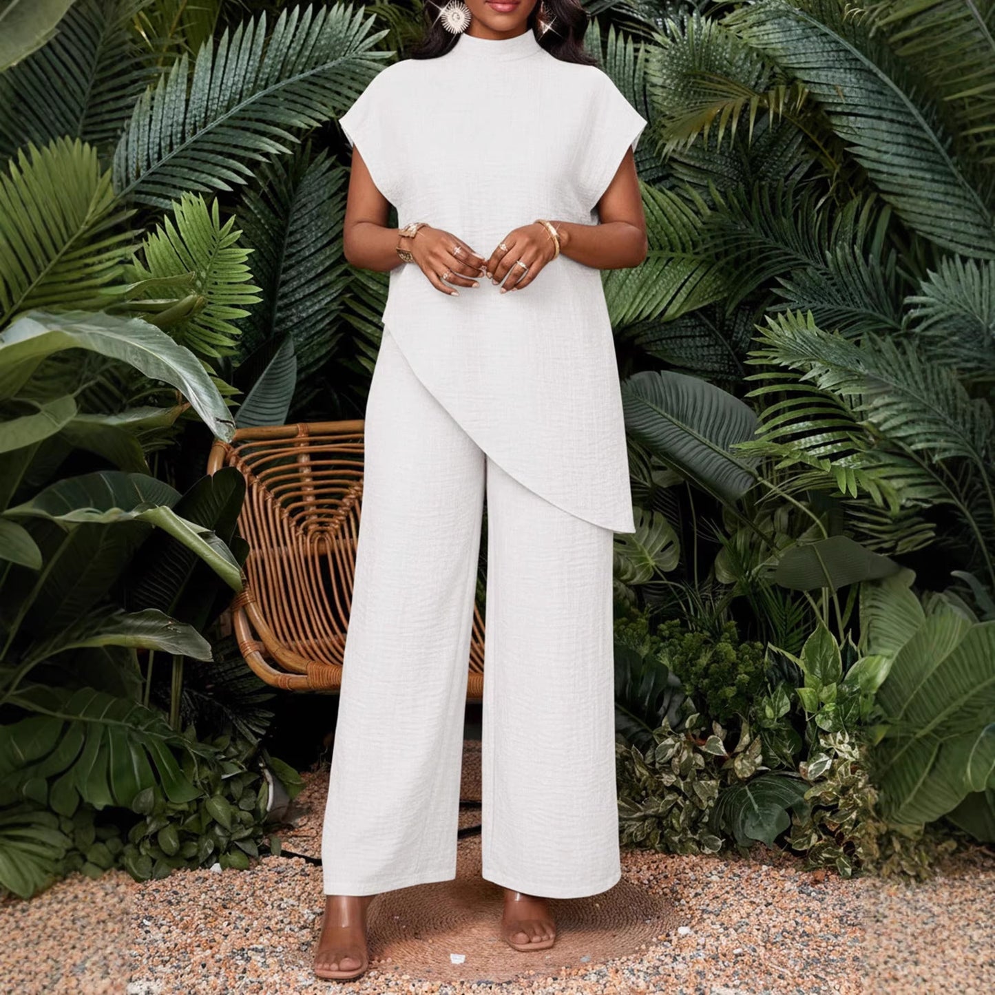 Solid Set Resort Textured Wide Leg Vacation
