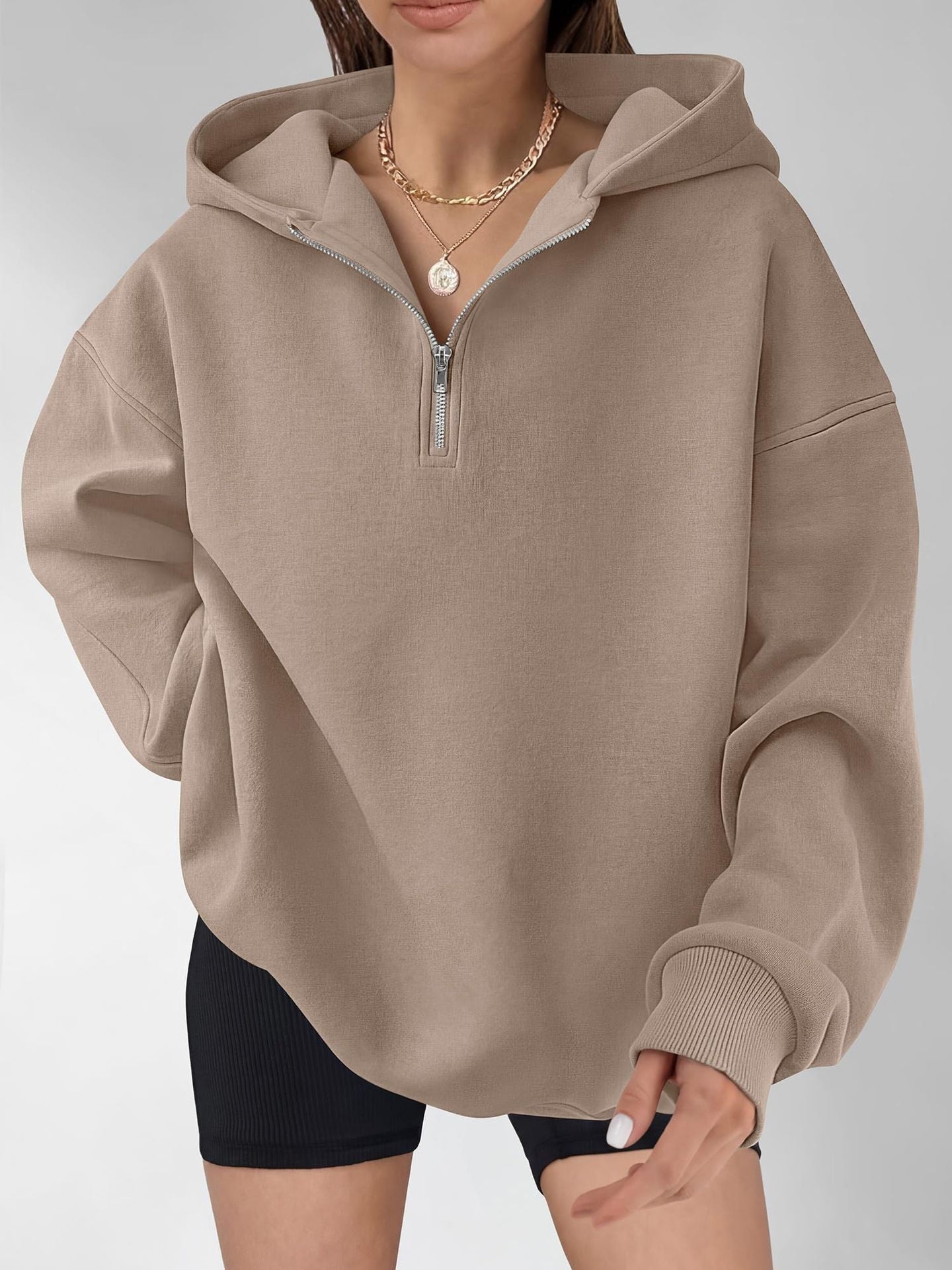 Half Zip Hoodie Relaxed Fit Pullover Sweatshirt