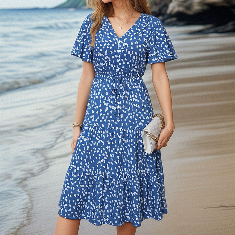 Women's Print Midi Dress V Neck  Tiered Vacation Style
