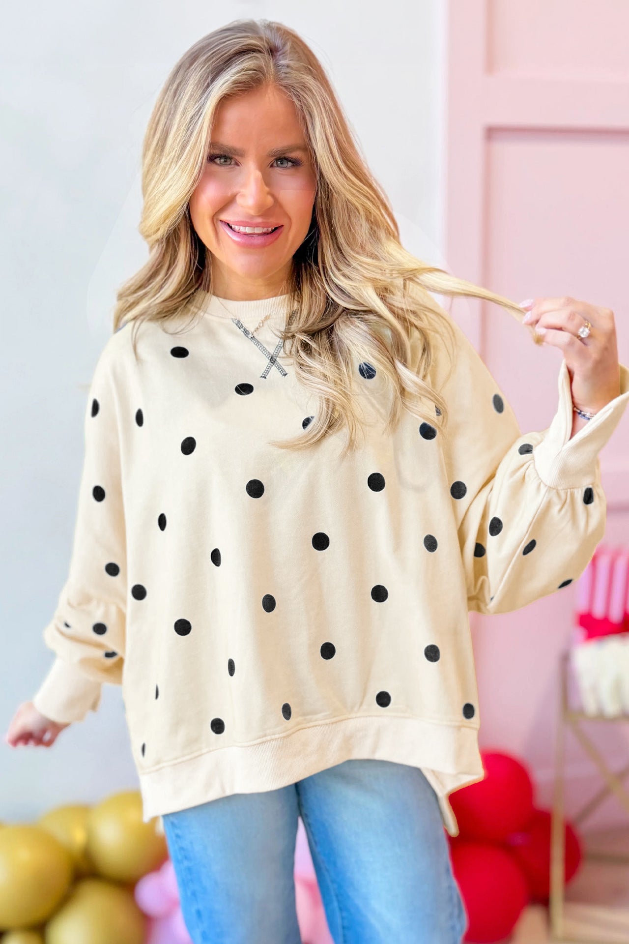 Custom Polka Dot Oversized Sweatshirt Womens Casual Pullover