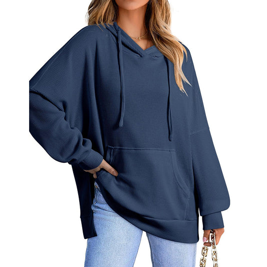 Oversized Waffle Knit Hoodie Sweatshirt for Women