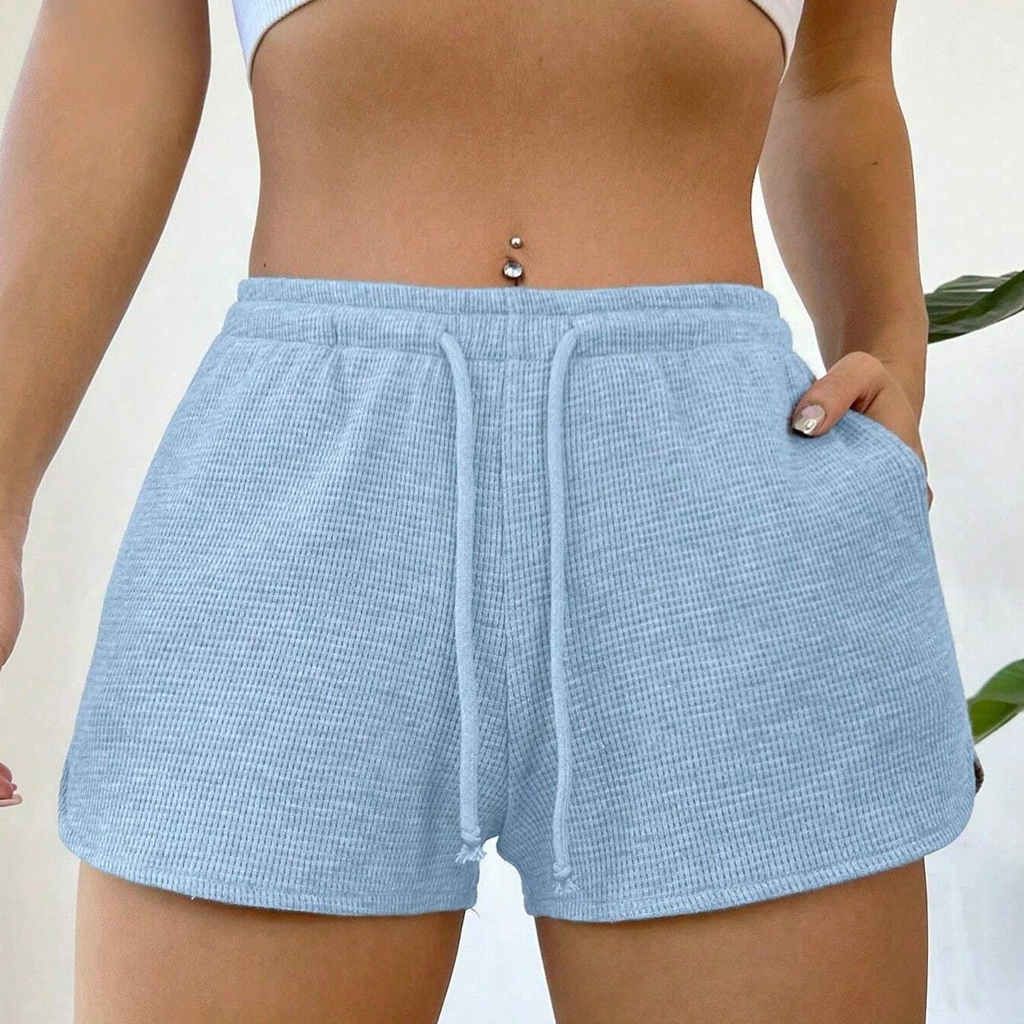 Textured  Shorts Lounge Drawstring Elastic Waist