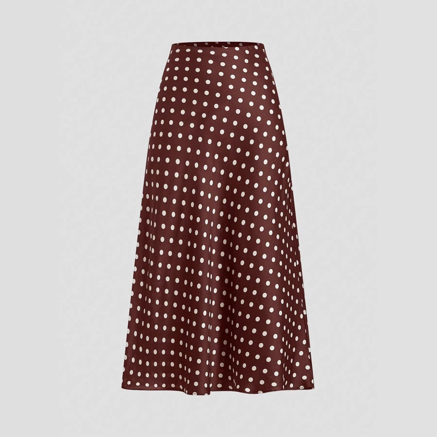 Womens Satin Polka Dot A Line Midi Skirt with Zipper