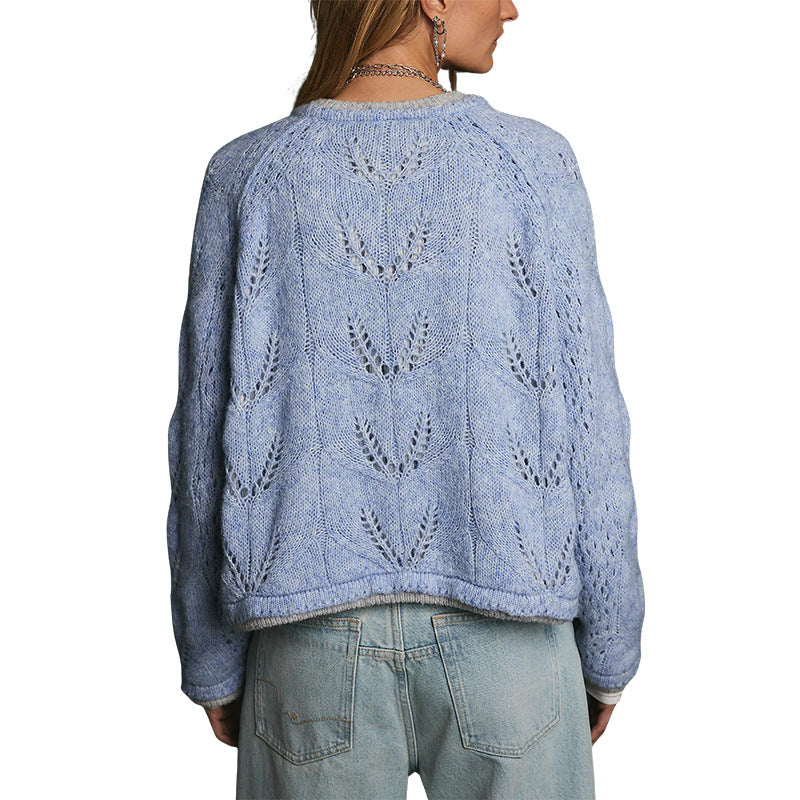 Oversized Chunky Knit Cardigan Button Front Color Block
