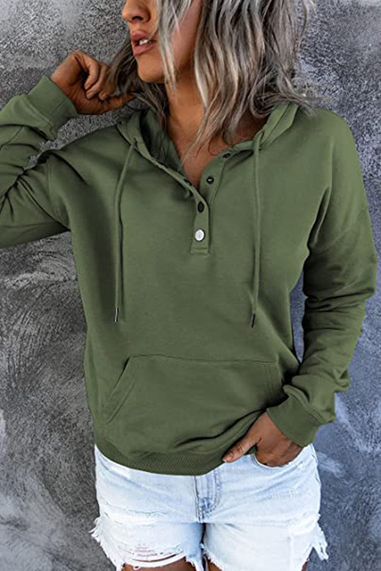 Women's Oversized Henley Hoodie Drawstring Pocket Pullover