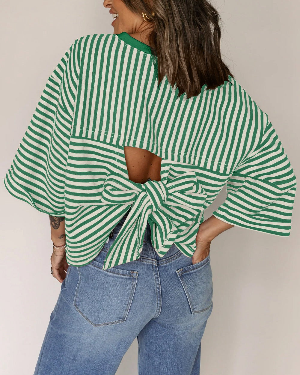 Womens Striped Top Loose Fit Short Sleeve Casual Tee