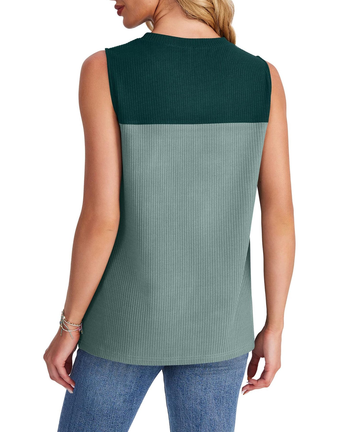 Women’s Color Block Sleeveless Knit Top Summer Casual