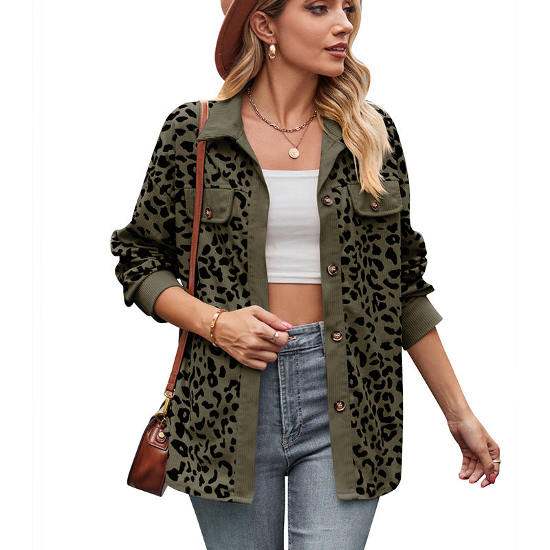 Leopard Print Shacket Button Up Long Sleeve Jacket