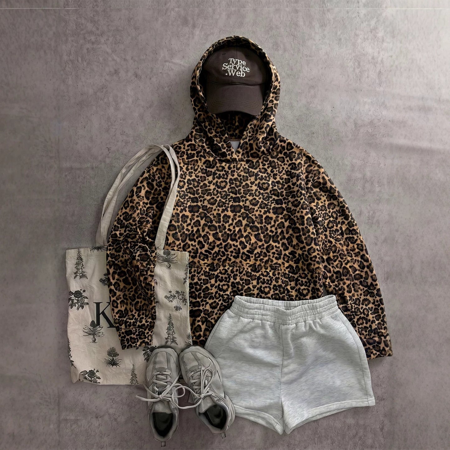 Leopard Print Hoodie Relaxed Fit Pullover