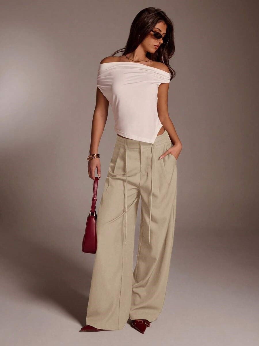 Women's High Waist Tie Wide Leg Dress Pants