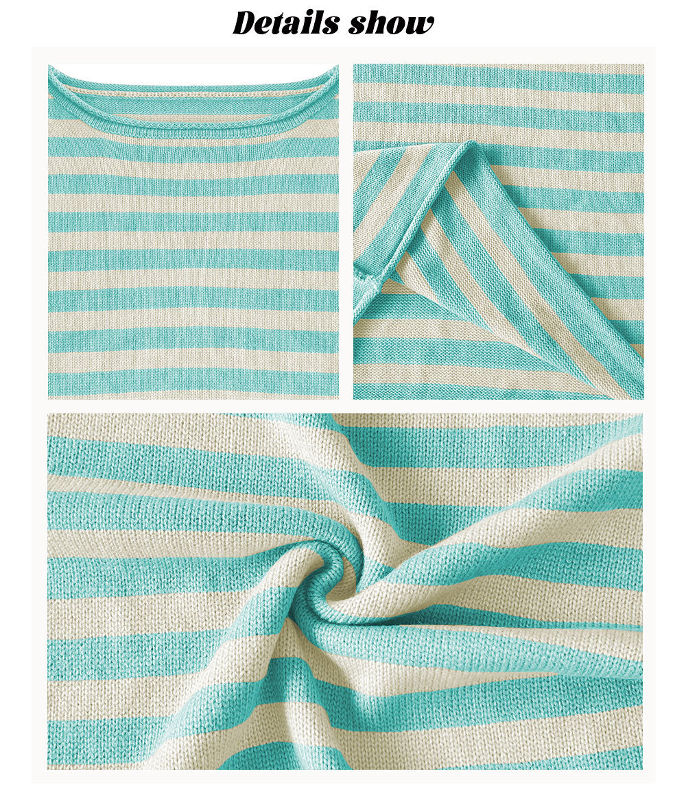Striped Oversized Crew Neck Knit Sweater Casual Pullover