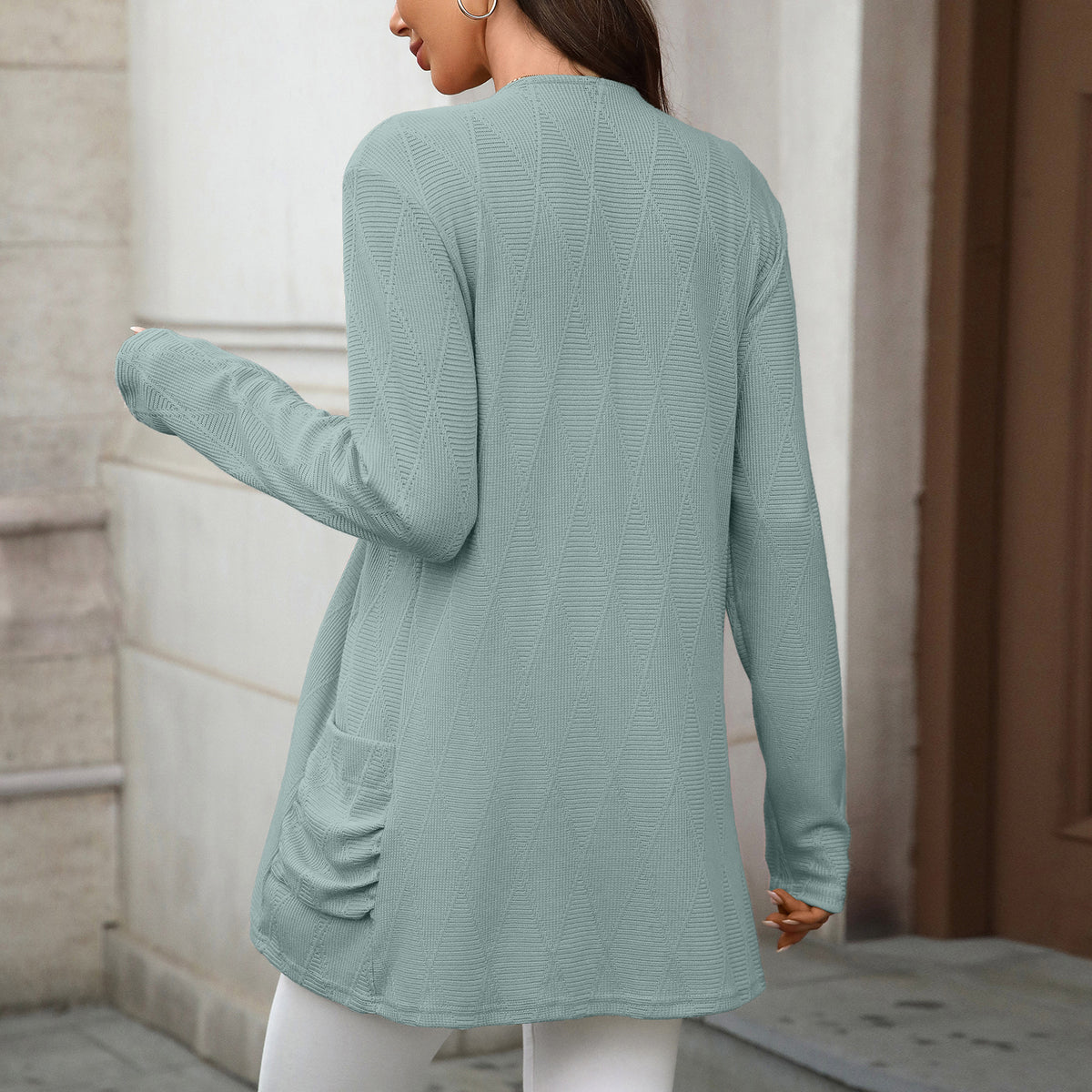 Women's Open Front Knit Cardigan Long Sleeve Pockets