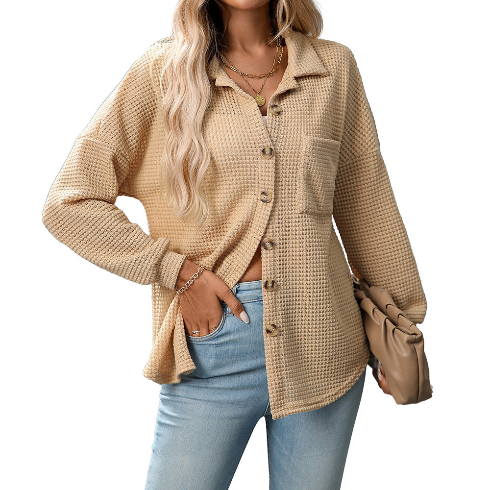 Waffle Knit Button-Up Shirt – Casual Fall Essential