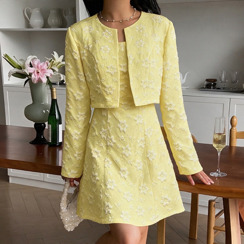 Women's Floral Jacquard 2 Piece Dress Set Office Chic