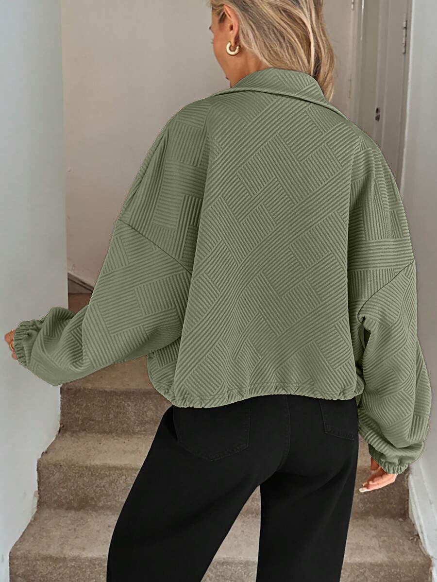 Textured Polyester Jacket Casual Bomber Oversized Zip Up