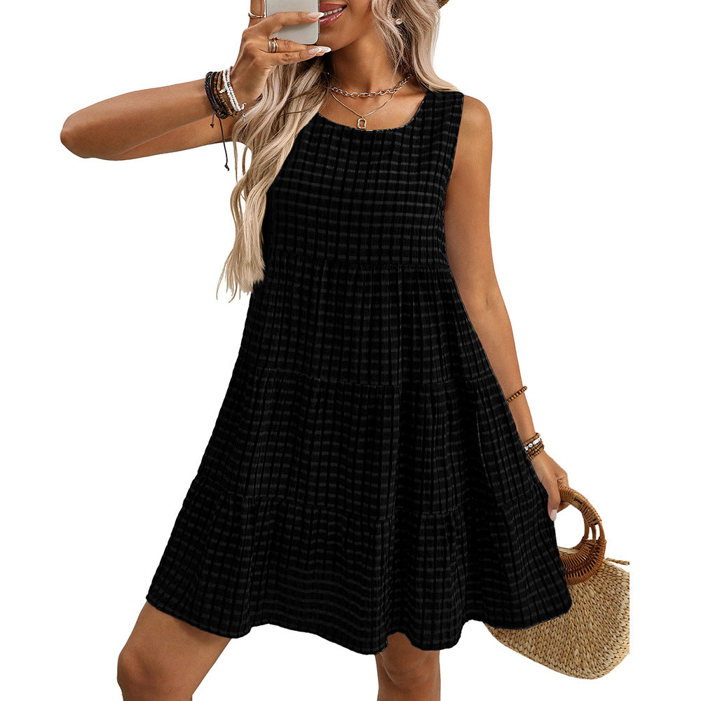 Sweet Summer Gingham Dress with High Waist Flare Hem