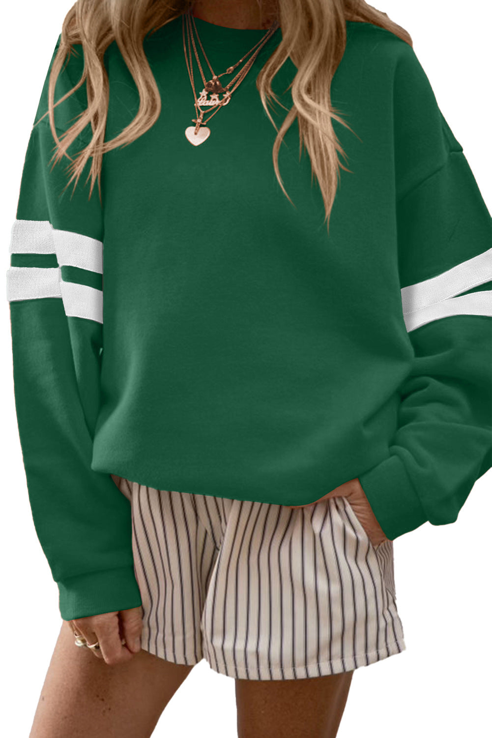Stripe Varsity Sweatshirt Women Oversized Casual Top