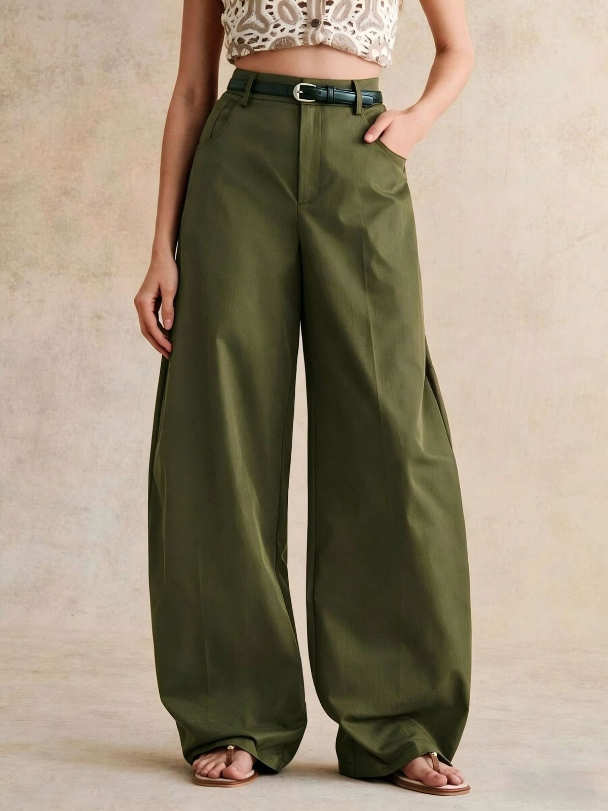 Women's High Waisted Baggy Barrel Leg Pants Cotton Casual