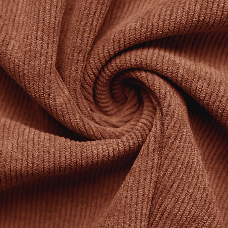 Corduroy V Neck Midi Dress Belted Waist Long Sleeve