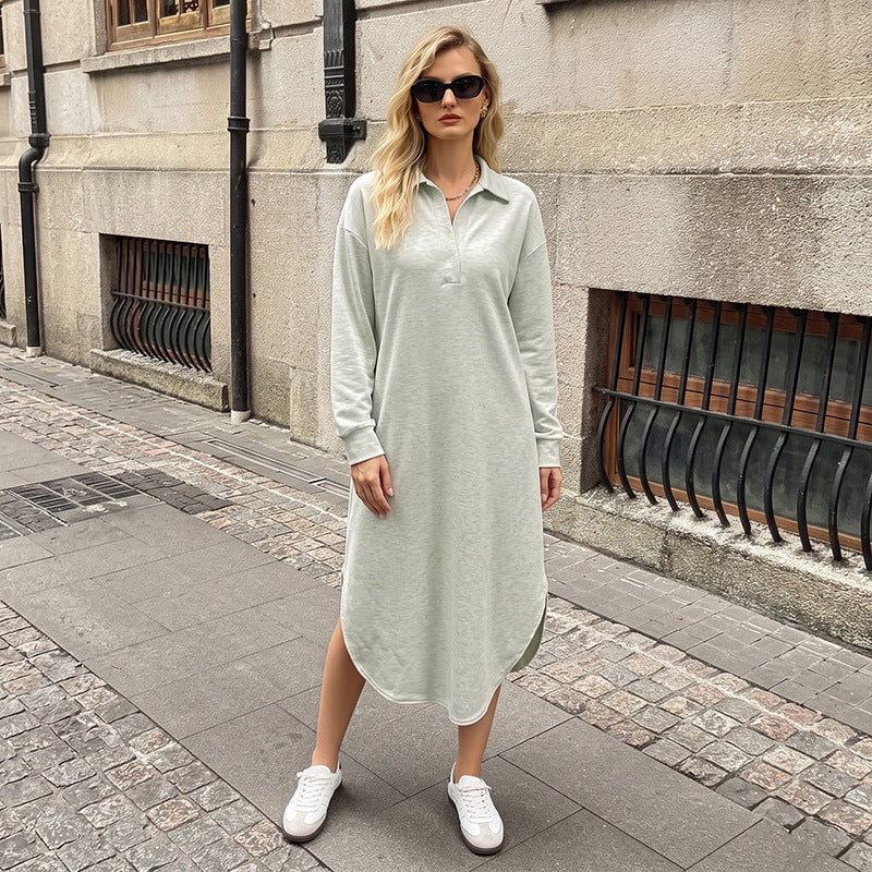 Women's Casual Long Sleeve Collared Oversized Maxi Dress