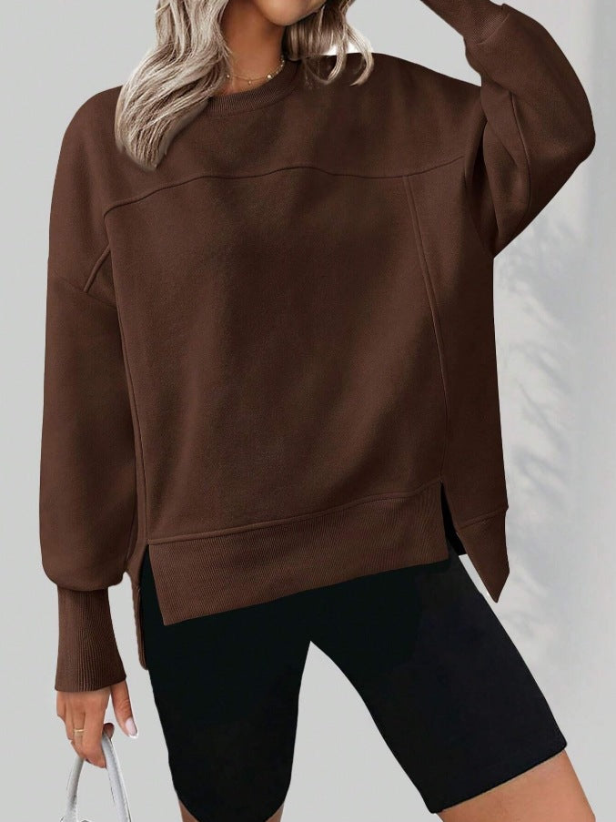 Solid Sweatshirt Casual Oversized Side Slit Pullover