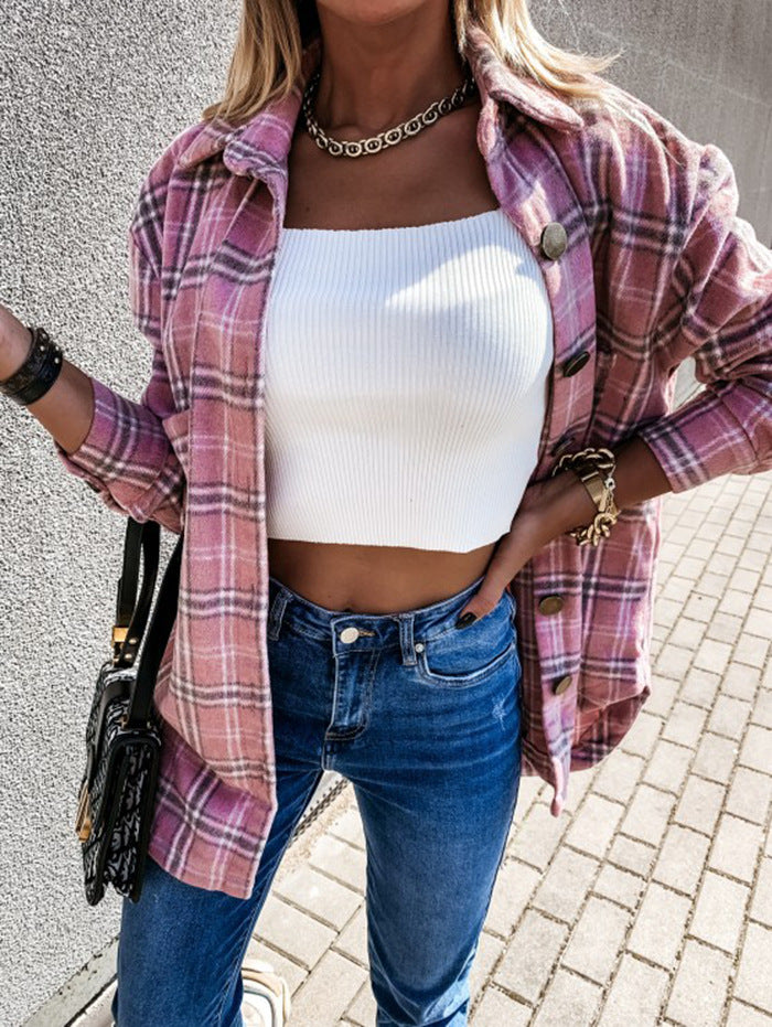 Plaid Shacket Button Front Oversized Longline Fit