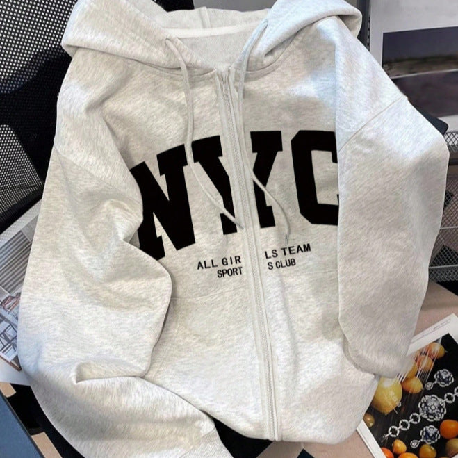 NYC Graphic Zip Up Oversized Hoodie