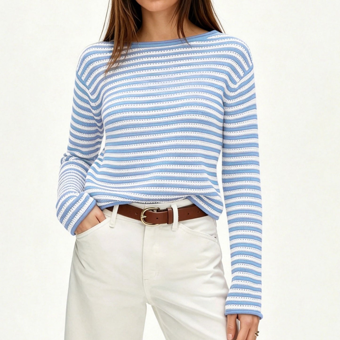 Striped Oversized Sweater Casual Crew Neck Fall Pullover
