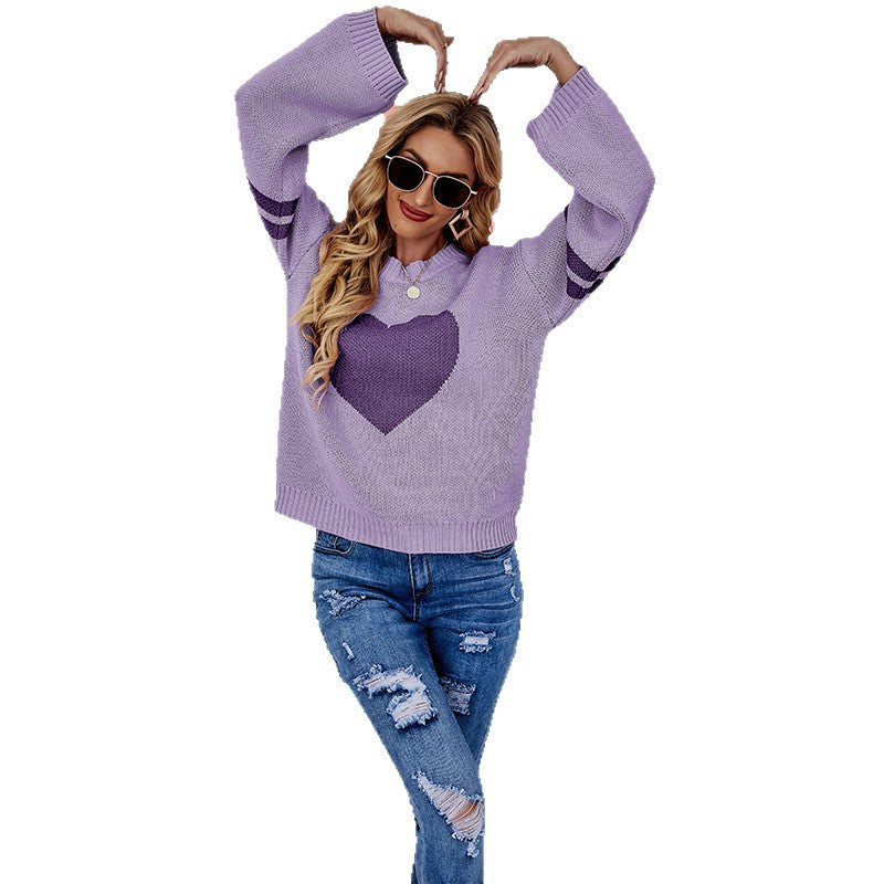 Women's Heart Crewneck Sweater Oversized Color Block