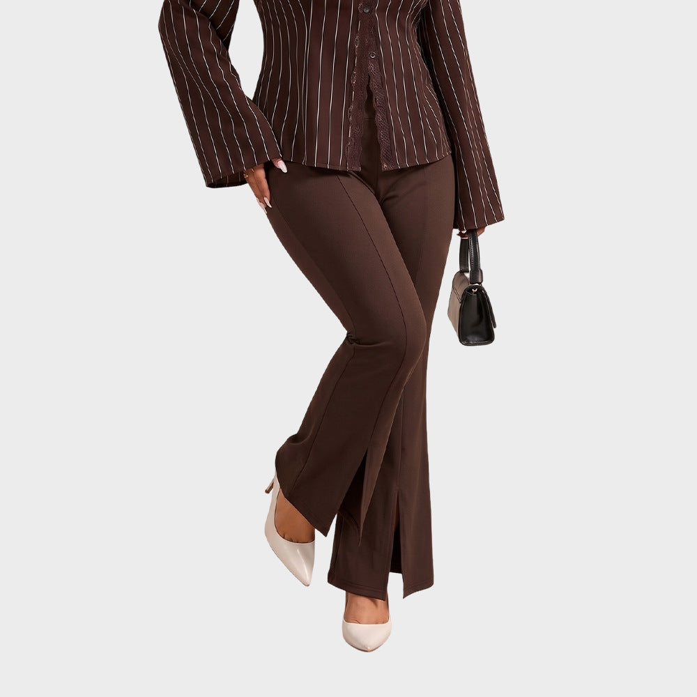 Solid Ribbed Knit Pants Wide Leg Casual High Waist Trendy