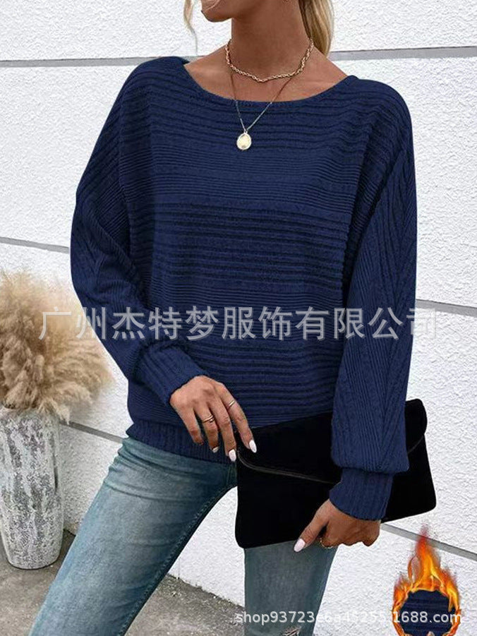 Solid Brushed Sweater Casual Oversized Batwing Sleeve