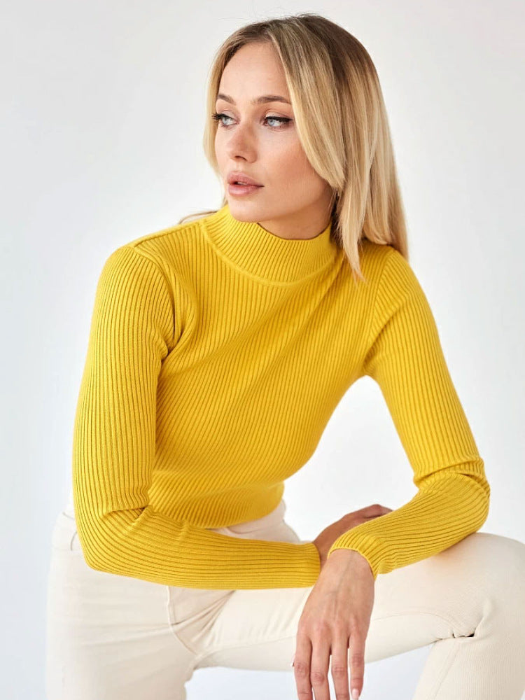 Ribbed Mock Neck Sweater Slim Fit Long Sleeve Knit Top