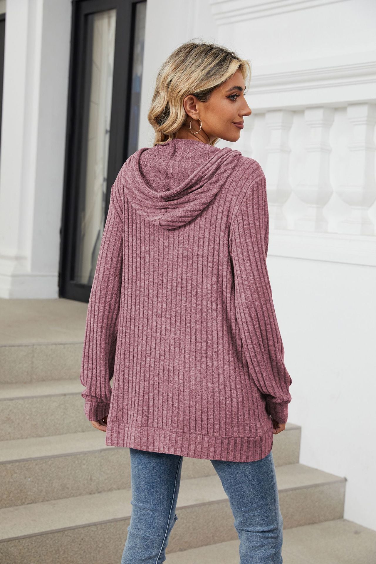 Solid Color Long-sleeved Loose Hooded Polished Sweater