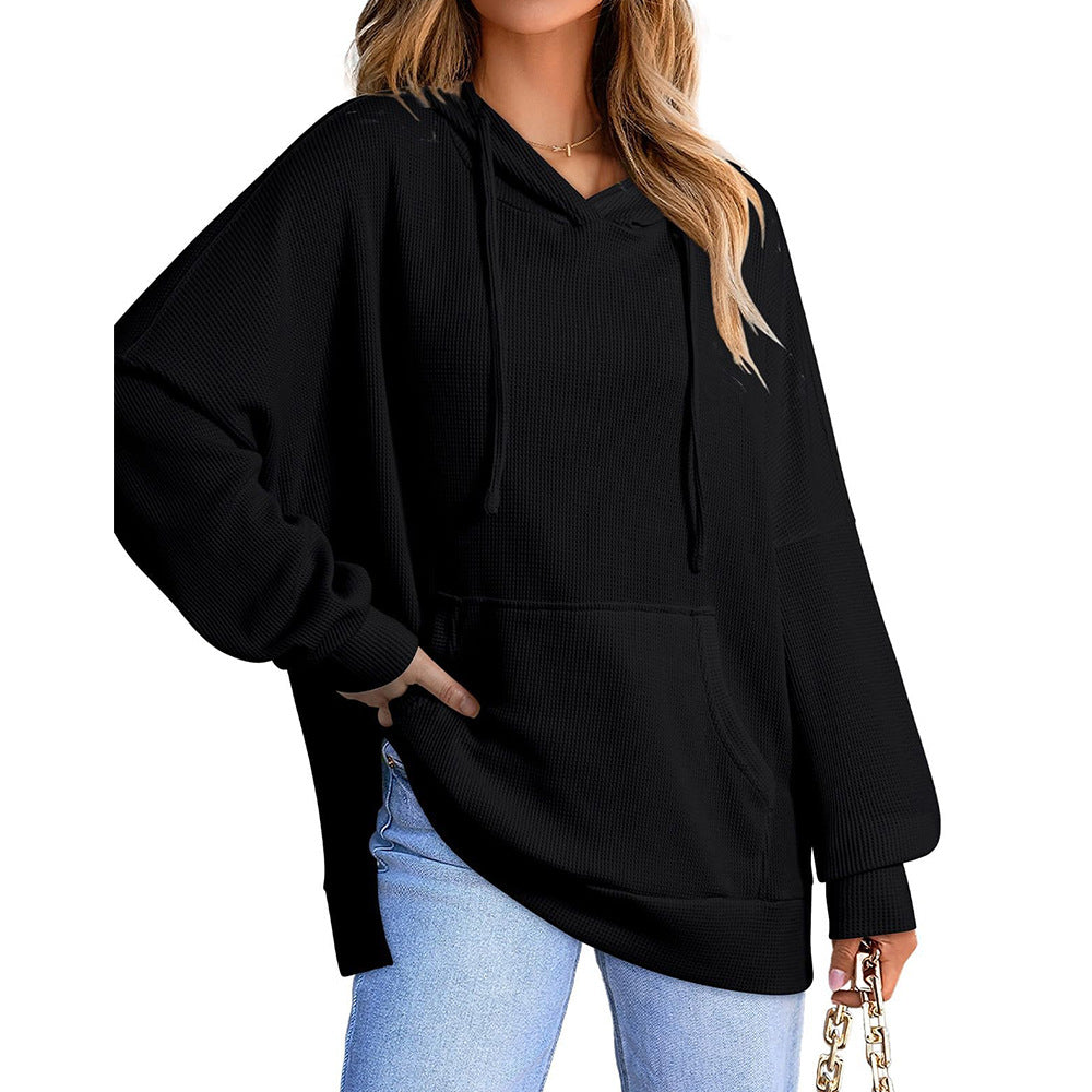 Oversized Waffle Knit Hoodie Sweatshirt for Women