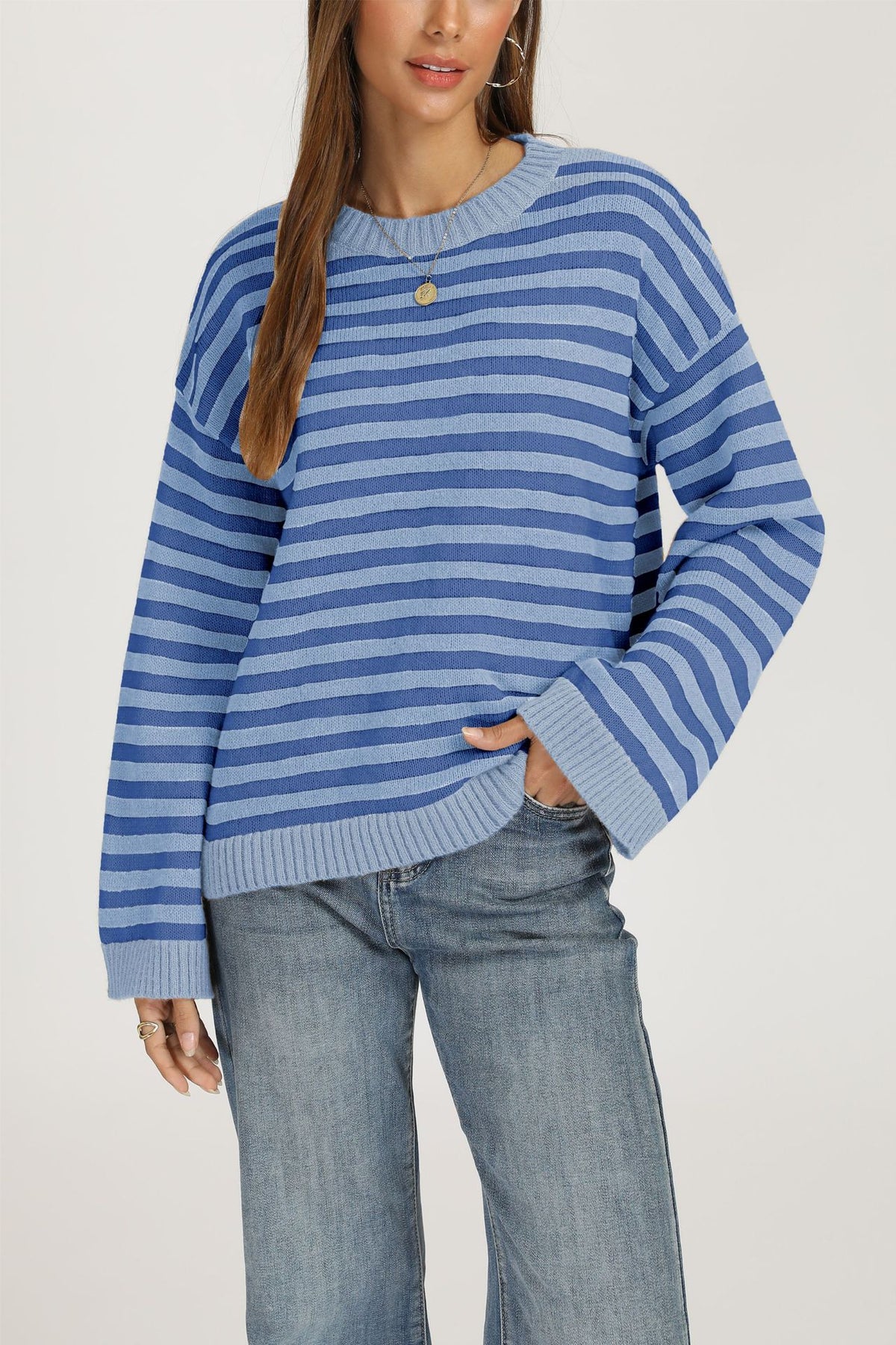 Women's Oversized Striped Crewneck Knit Sweater