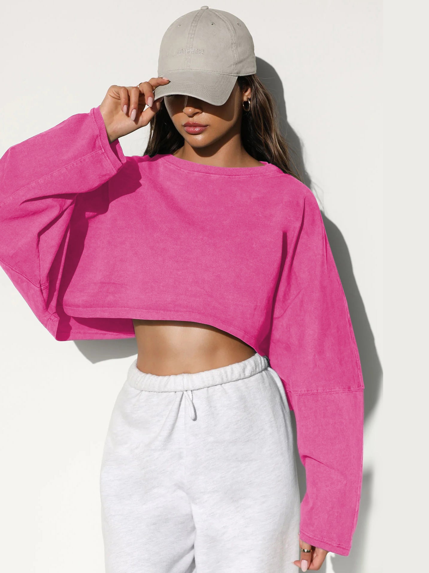 Cropped Crewneck Sweatshirt Women Long Sleeve Crop Top Tee