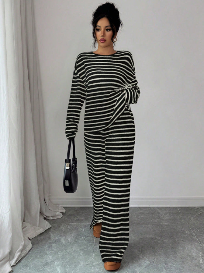 Striped Knit Jumpsuit Boutique Wide Leg Ribbed Loungewear