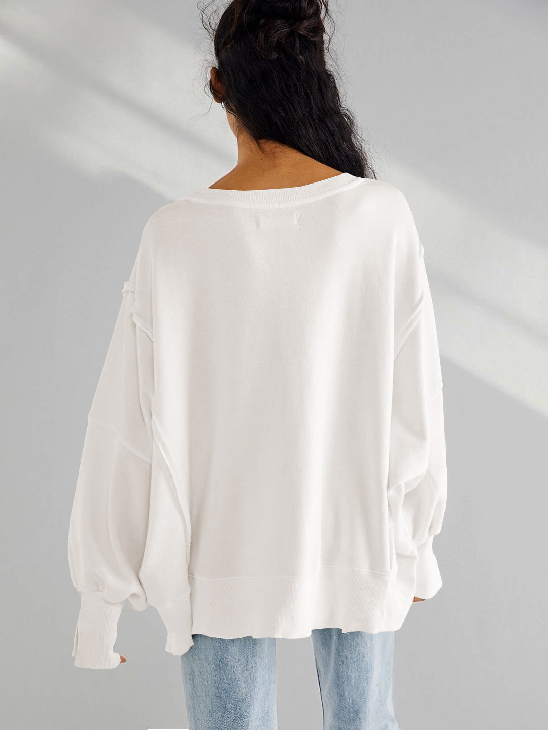 Womens Oversized Crewneck Sweatshirt Side Slit Long Sleeve