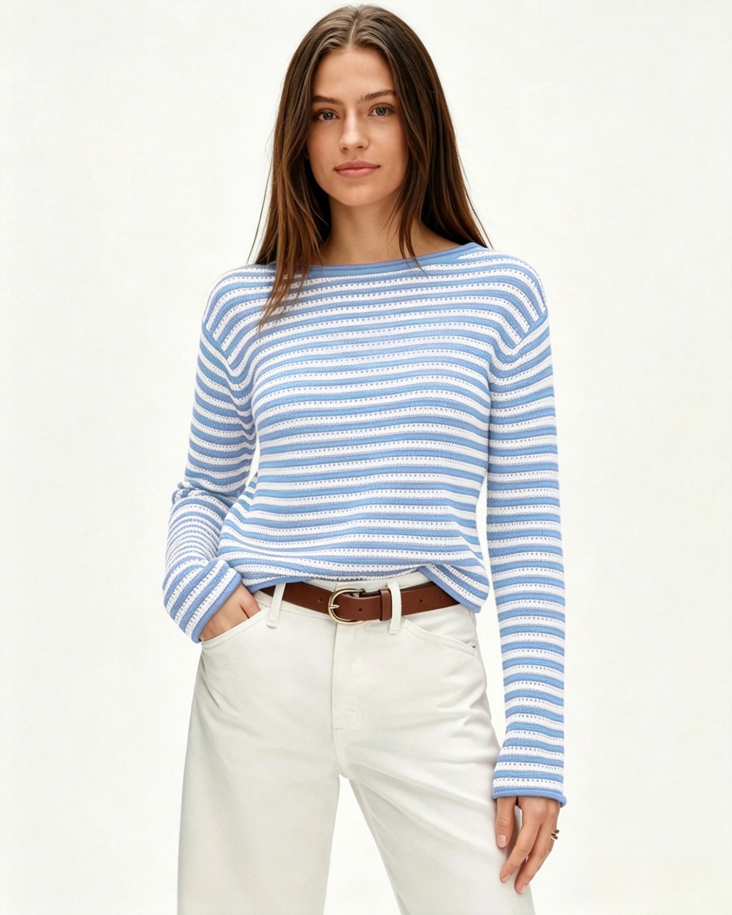 Striped Oversized Sweater Casual Crew Neck Fall Pullover