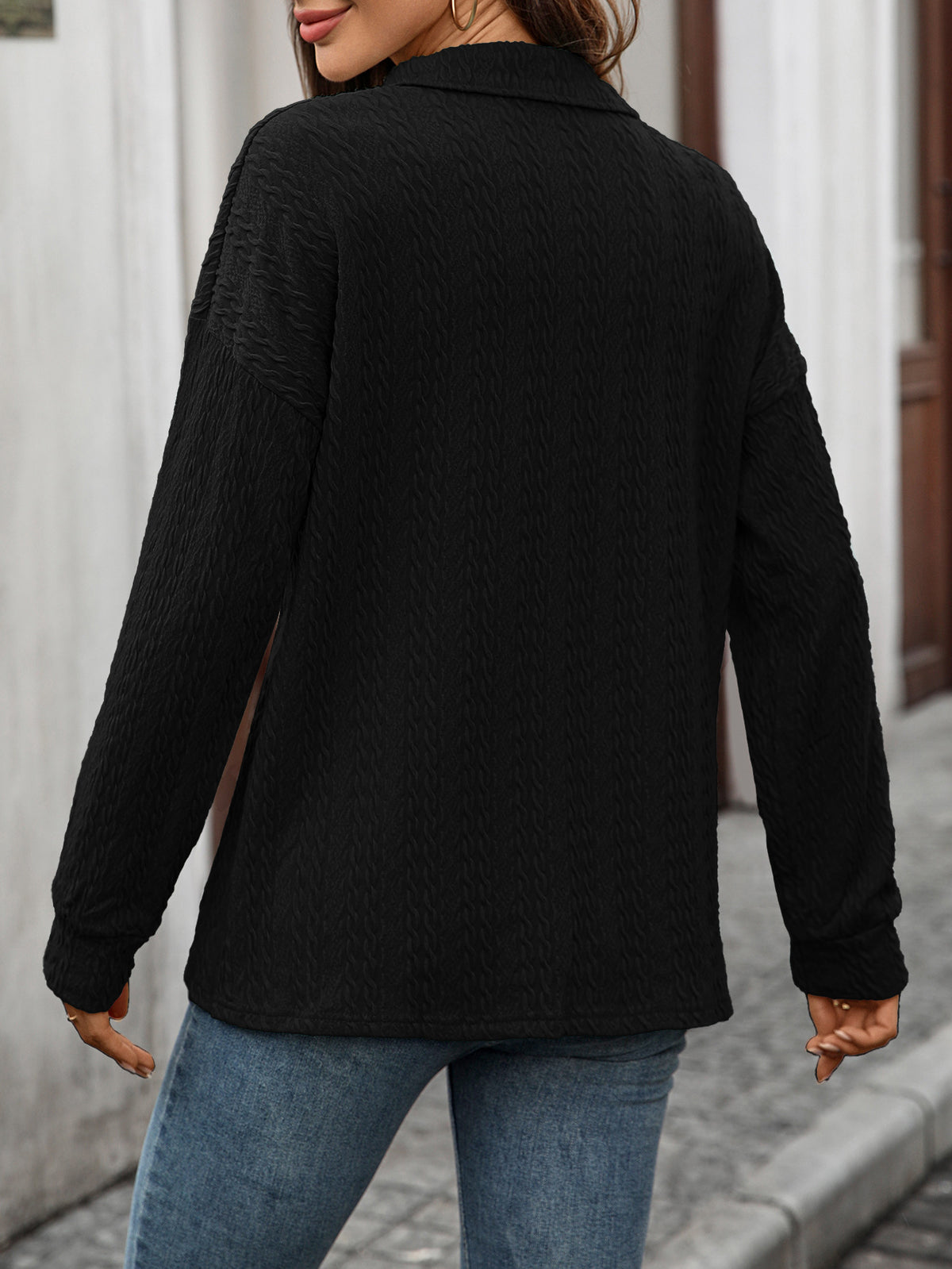 Women's Collared Long Sleeve Button Pullover Sweatshirt
